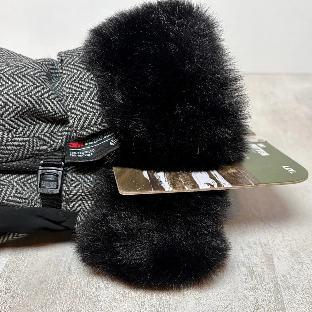Ozark Trail Ski Mittens Women L/XL Faux Fur Cuff Winter Gloves NWT